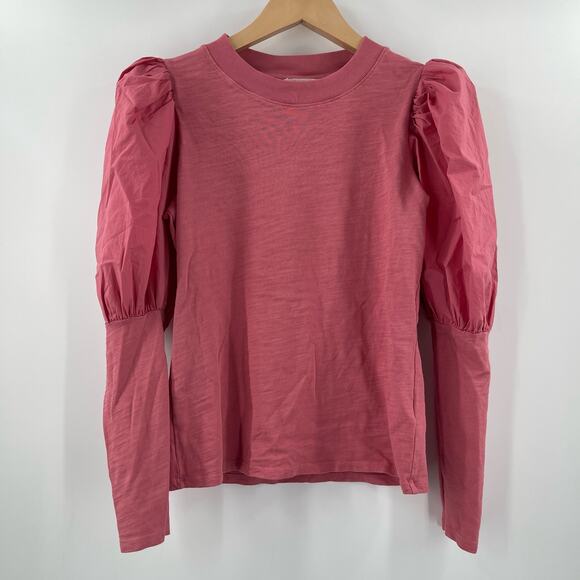 NATION LTD Top Size Small Daniella Combo Party Tee Puff Sleeve Cotton Geranium - Picture 15 of 15